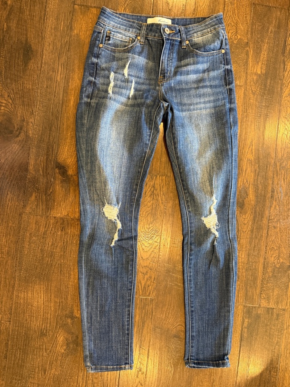 Kancan Distressed Medium Blue Skinny Jeans